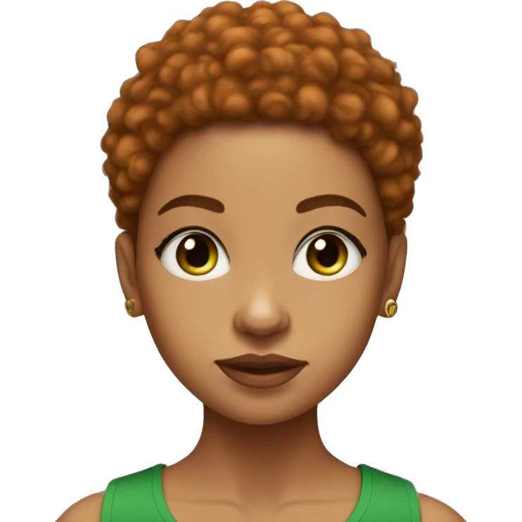 lightskin girl, short ginger afro, green crop top, eye lashes emoji