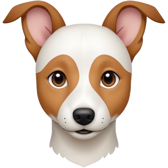 a fully white jack russell the size of a kelpie with floppy ears and a half white face emoji