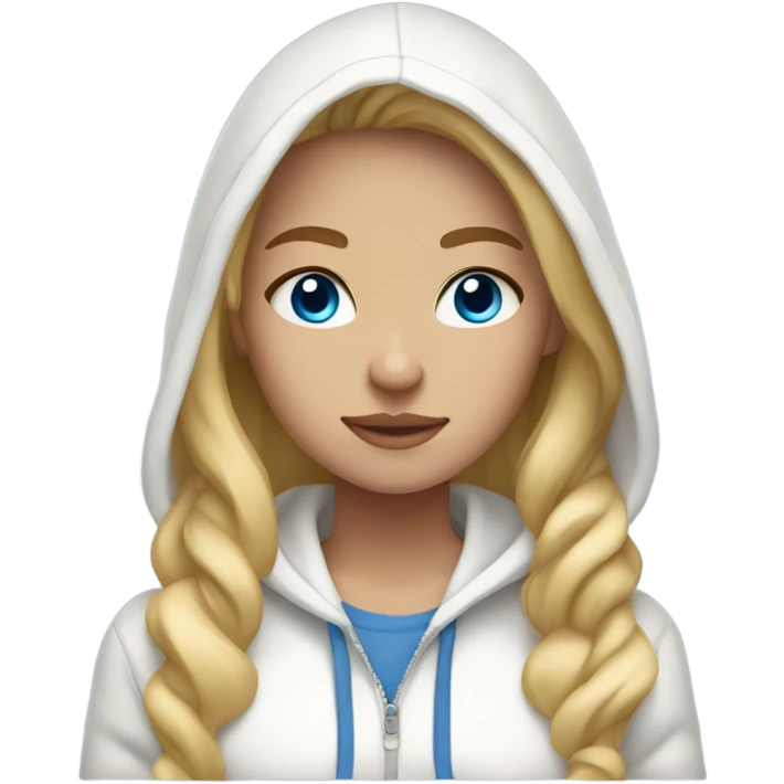 blonde girl ,wearing white hoodie, light tan skin, and blue eyes emoji