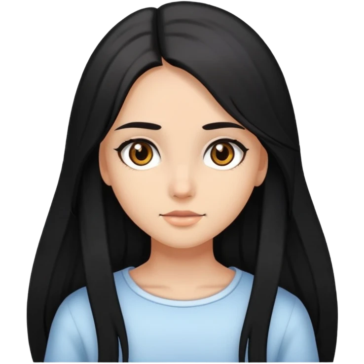 Girl with hair black largue and eyes brown, skin normal and pretty emoji