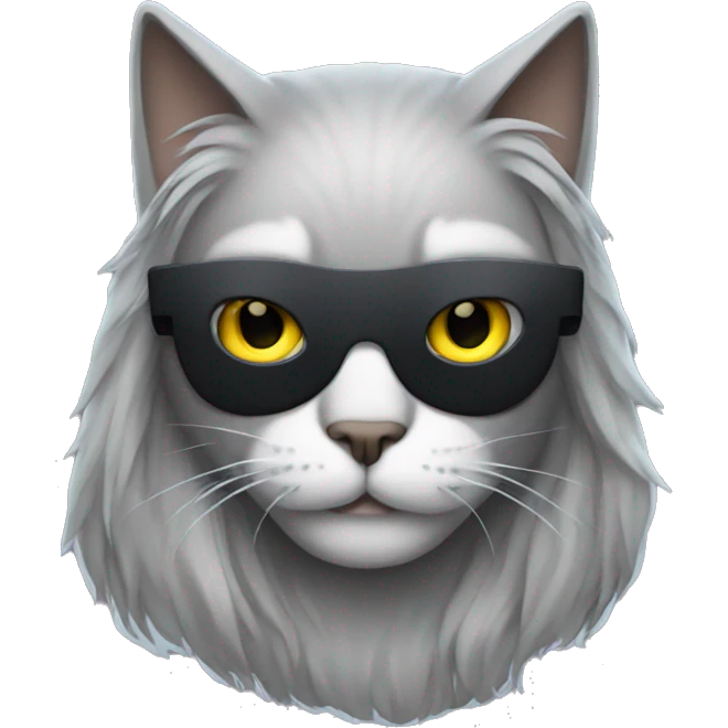 grey long hair cat wearing batman mask emoji