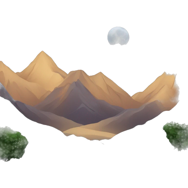 Mountains with a road and a night sky emoji