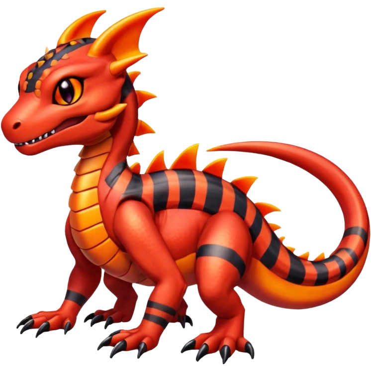 Cute Shiny striped iridescent Guilmon-Salandit-Fakémon-hybrid-creature (full body)  emoji
