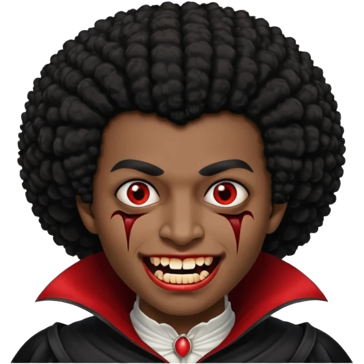 black skinned person with black hair afro with vampire teeth with cuts on their face emoji