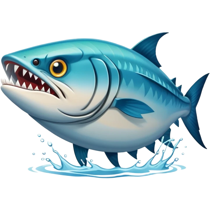 An angry barracuda swims swiftly through the water, its sharp teeth bared and ready for action emoji