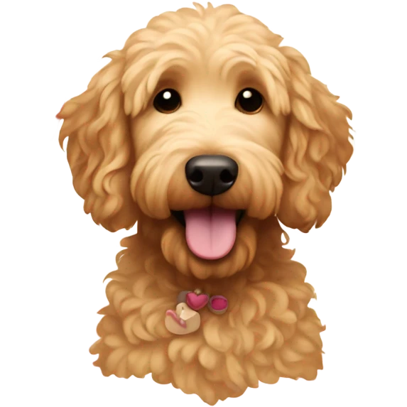 Golden doodle with hearts emoji
