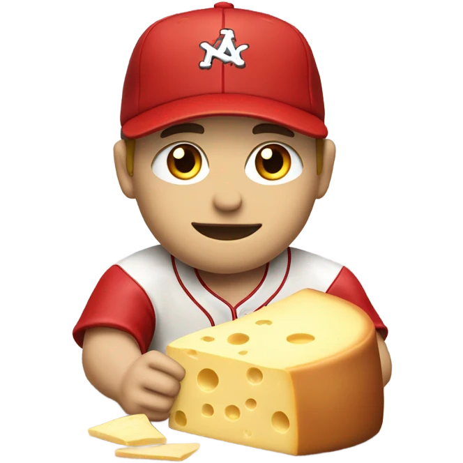 Caucasian Baseball player with red hat and red jersey eating cheese emoji