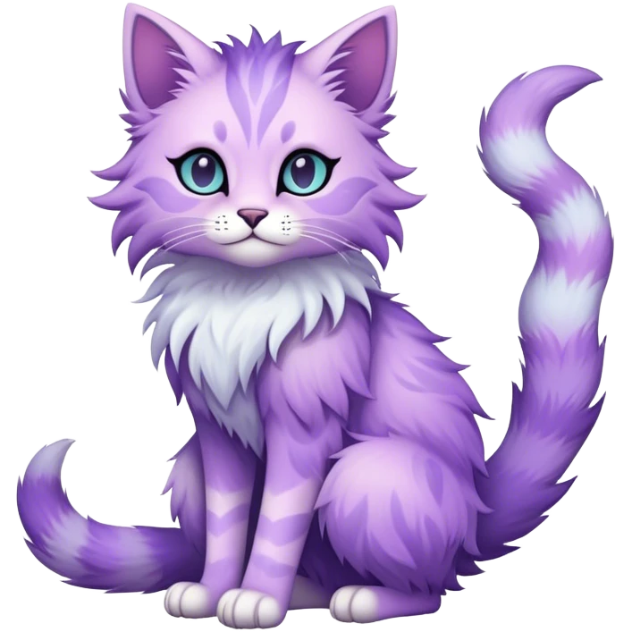 Kawaii dark edgy fantasy pastel ethereal feline-vernid-fursona animal creature with a tufted tail full body emoji