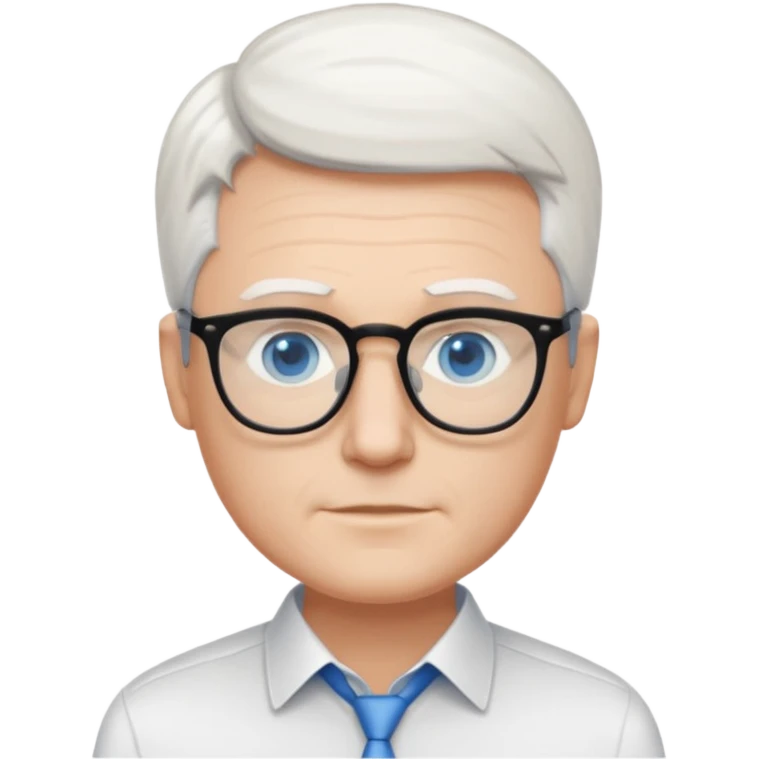 Thin white man, short white hair, black thin glasses, white shirt, blue eyes, ceo emoji