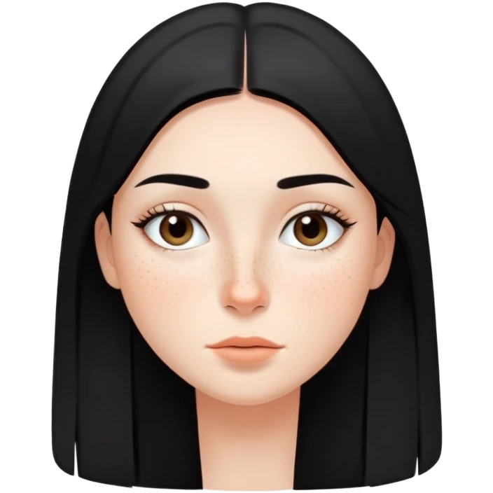 girl with smooth black straight hair, minimal makeup, and freckles on nose and cheeks emoji