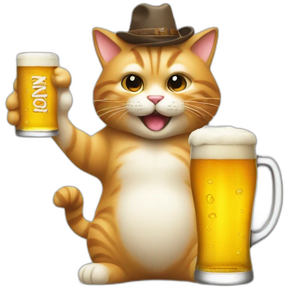 Un chat qui rigole avec une bière emoji