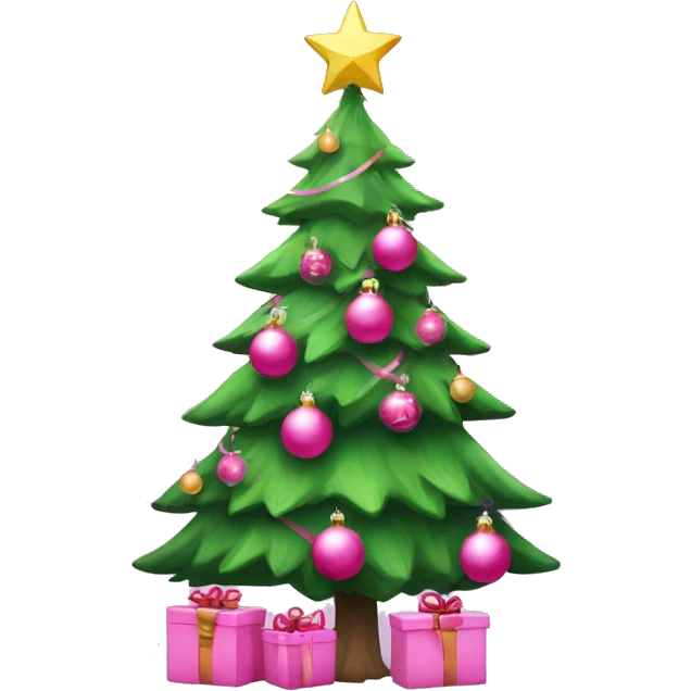 Christmas tree with pink ornaments and pink presents under the tree emoji