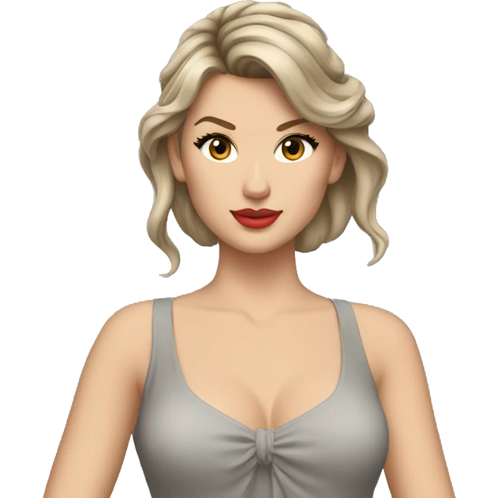 Taylor swift with a gray dress, hair in high ponytail emoji