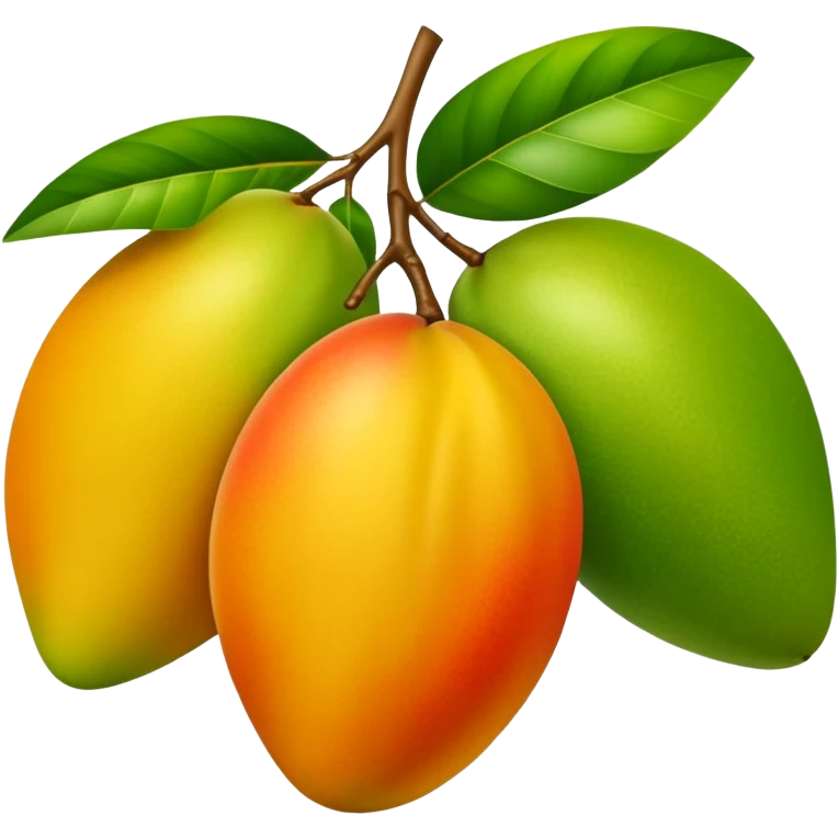 Green, yellow, and orange colored mango emoji