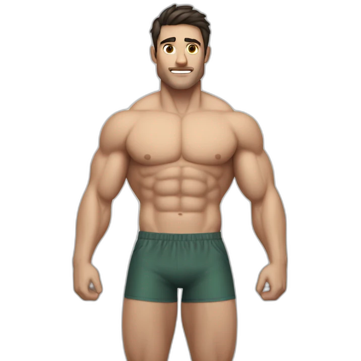 Muscle white man in swimshorts with dark hair emoji