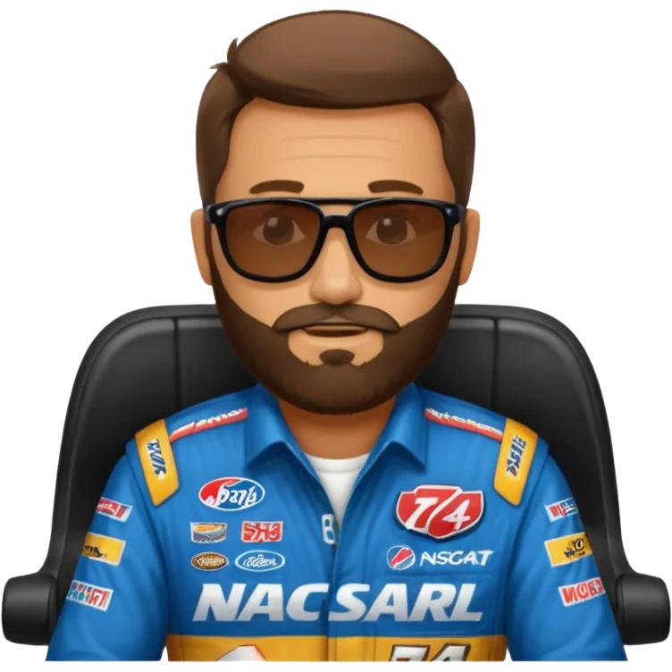 bearded lawyer driving a nascar number 74 emoji