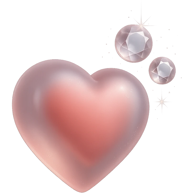 tiny red heart, pastel red enamel, sparkling gems, soft glowing effect, extra glitter accents, matte glass style, subtle pink tint emoji
