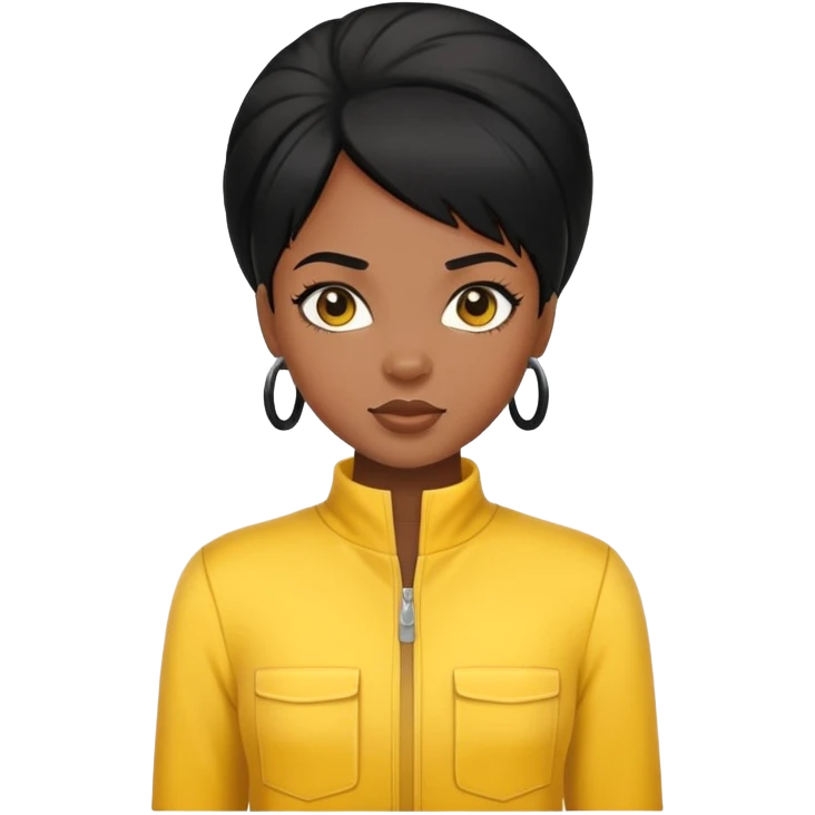 fille noir et cheveux noir avec un ensemble collant jaune emoji