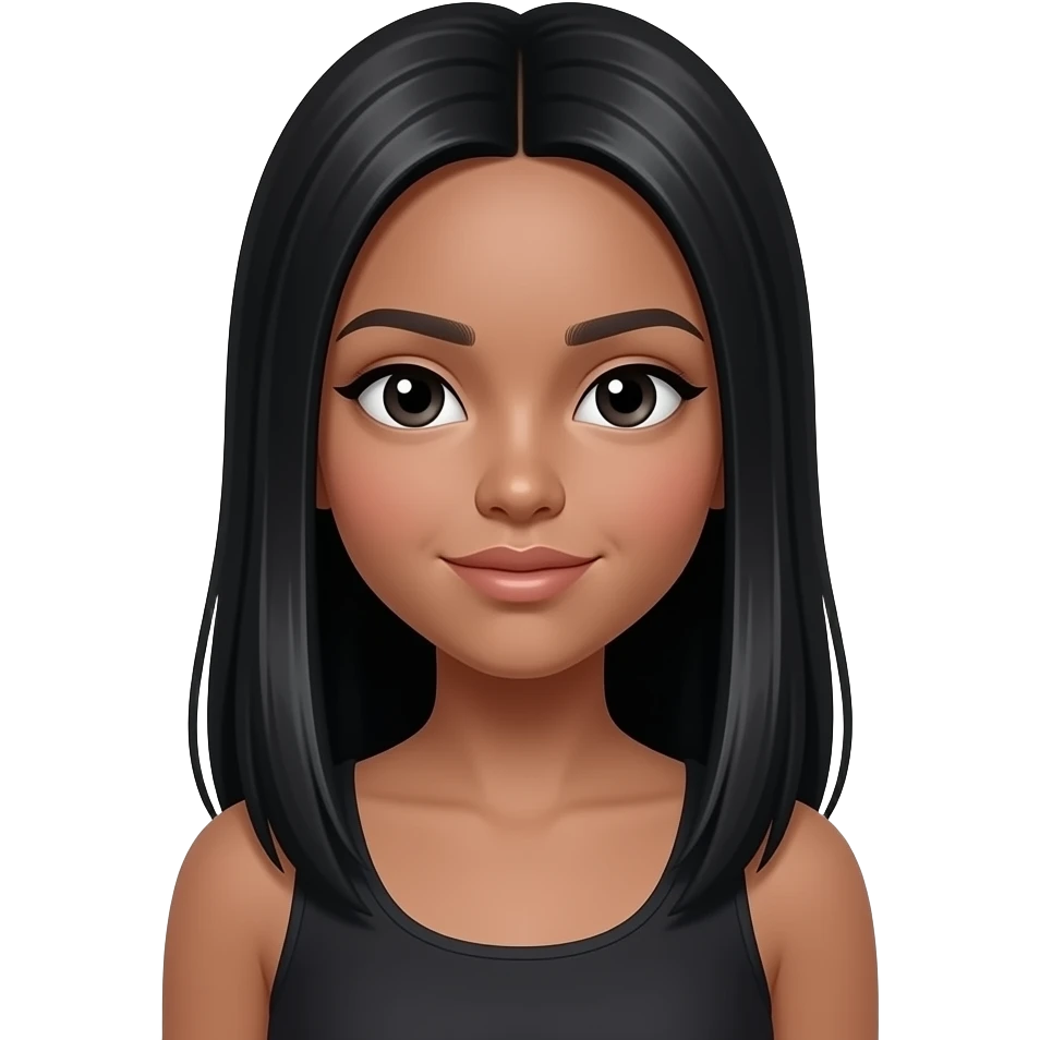 Une fille adolescente avec une peau "tan skin" avec des cheveux noirs lisses longs style clean baddie girl emoji