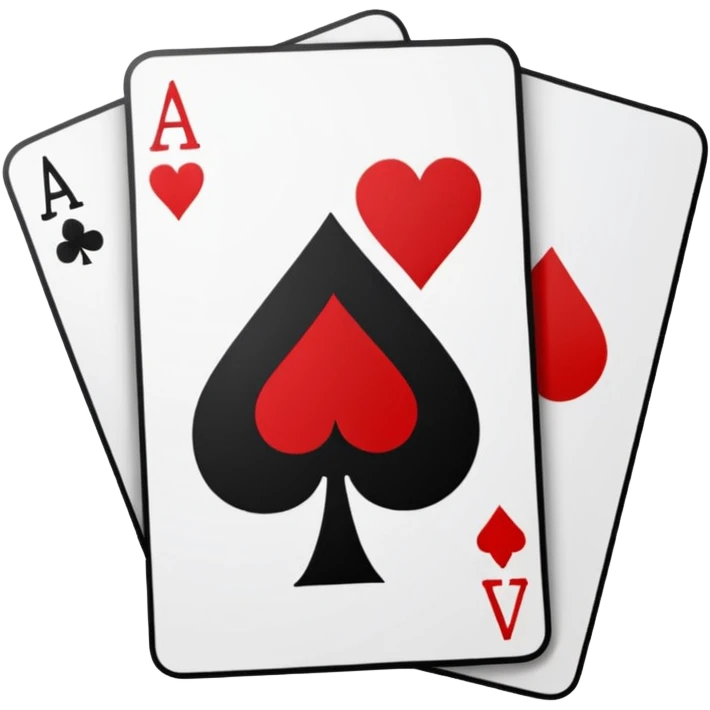 Photo realistic playing cards. An Ace of Spades, and an Ace of Hearts are clearly visible on top of the deck of cards emoji