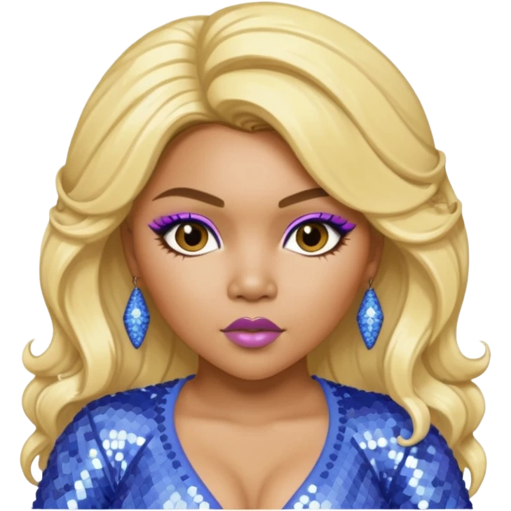 Lil Kim with blonde hair, periwinkle sequin outfit emoji