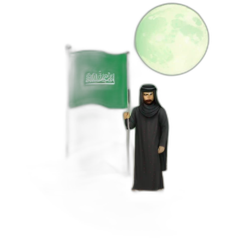 Arab person place the Saudi flag on the moon emoji