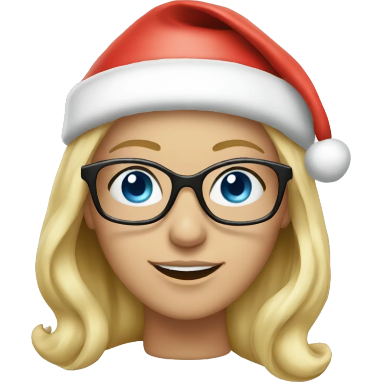 Blond woman blue eyes wearing santa hat and glasses  emoji
