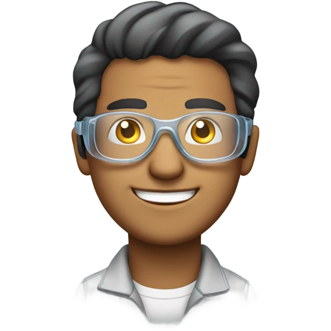 face of latin american man smiling with clear protective and work protection goggles glasses emoji