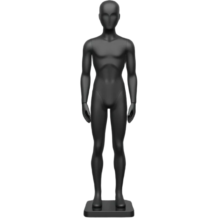 Minimalistic flat vector icon, iOS style, thin black contour on white background. Matte black mannequin in front of in 3D monochrome style. emoji