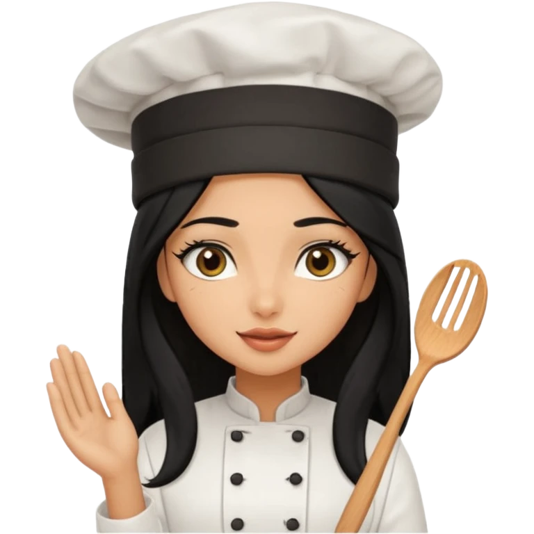 Create a cute girl, black hair, Middle Eastern with lashes  chef🧑‍🍳 emoji, barbie vibes tan skin black long hair with long lashes BADDIE VIBES long black hair and tanned skin  emoji