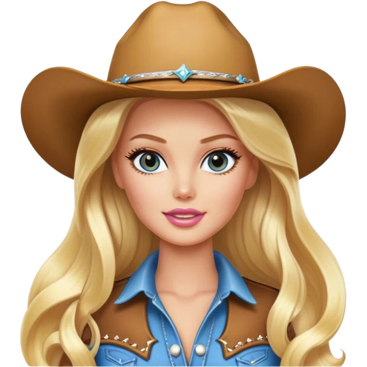 Cowgirl blonde Barbie model, long shiny hair emoji