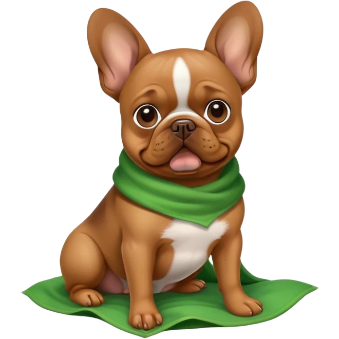 Brown Frenchie dog with green throw up emoji