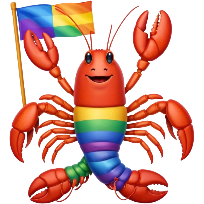Gay lobster with pride flag happy emoji