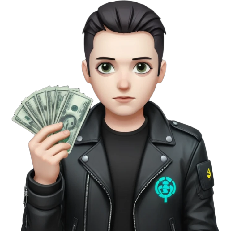 Cyber punk man holding money emoji