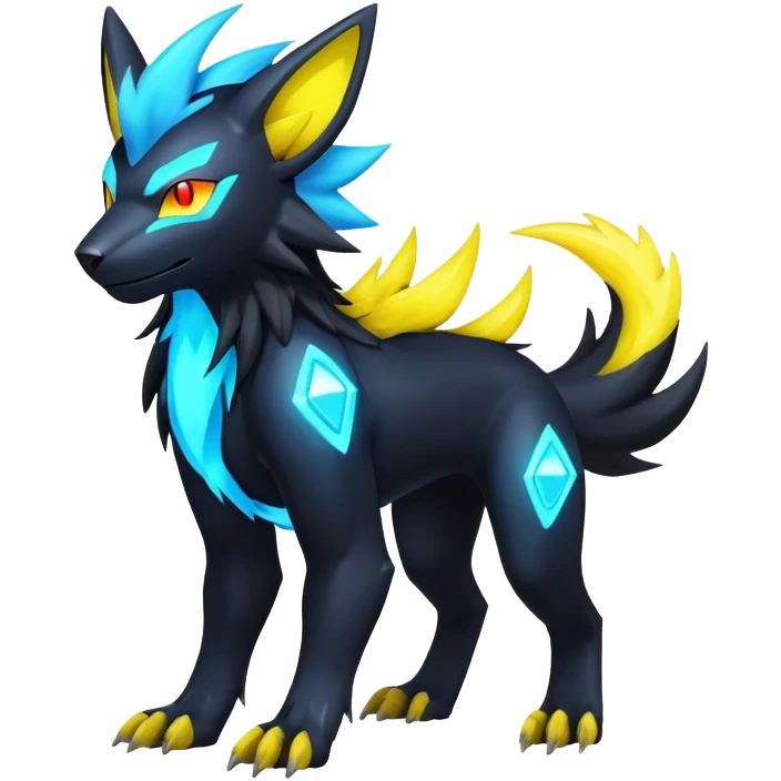  dark vibrant futuristic lush warm-colored neon-glowing electric maned Luxray-Manectric-Fakémon-Vernid-Digimon-creature (full body) emoji