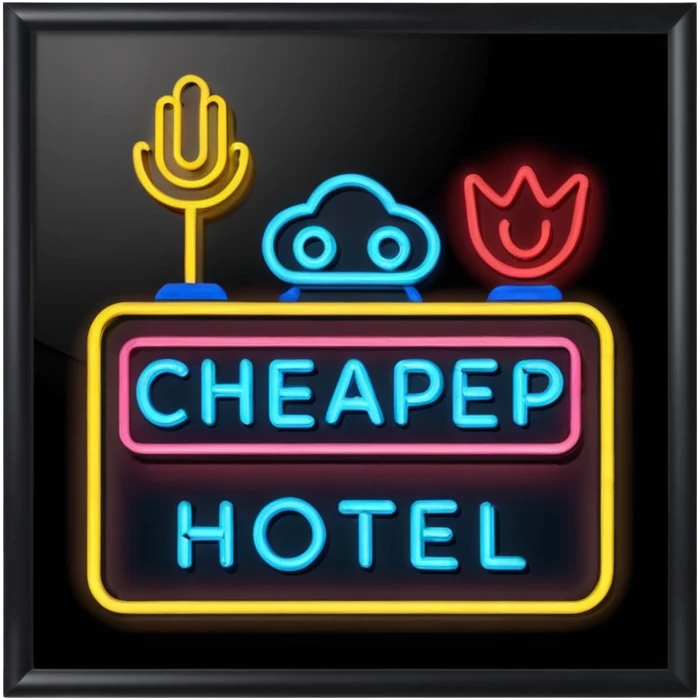 Hotel barato con letrero de neón. emoji