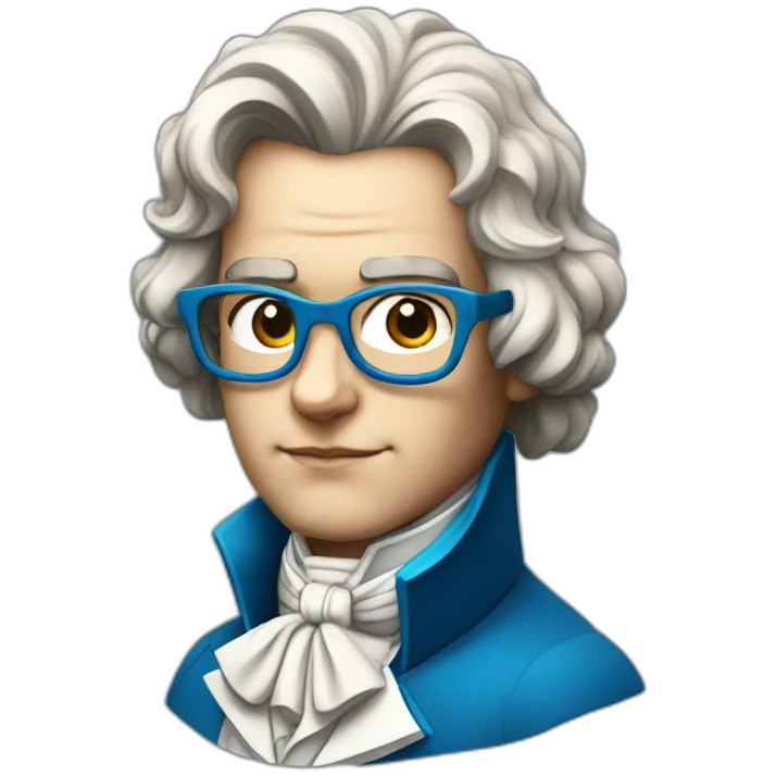 closeup of a young beethoven with blue glasses emoji