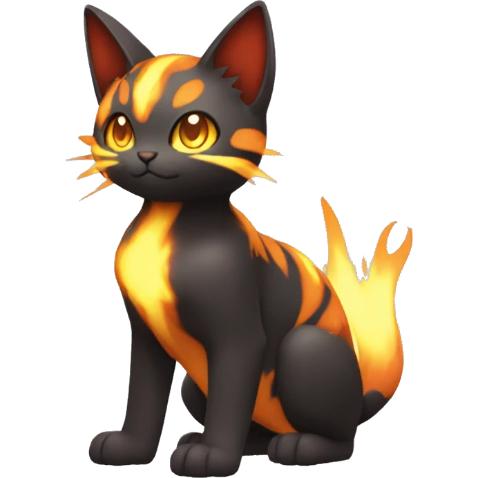 Shiny Dark-type-Fire-type-Fakémon-Cat full body emoji