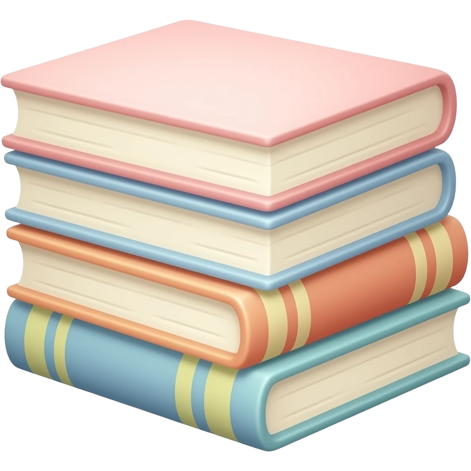 stacked pastel books, with soft shadows, gentle sparkle, minimalistic clean girl vibe emoji