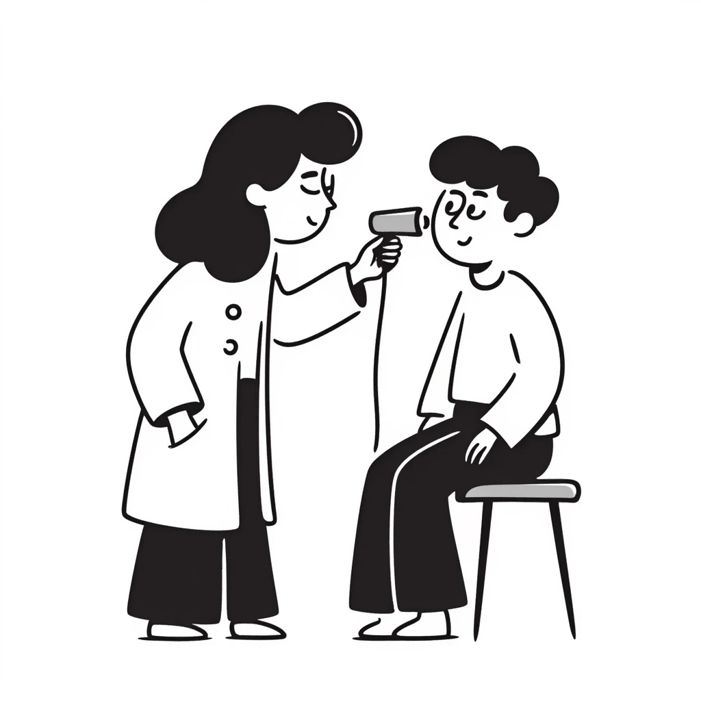Doctor examining patient's skin with dermatoscope, skin cancer screening test emoji