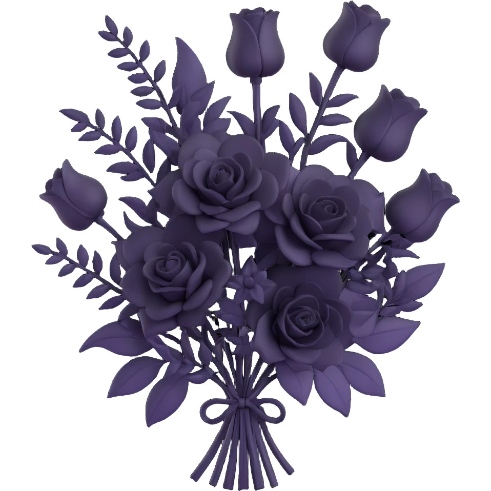 minimal 3D gothic bouquet with only black flowers, simple and dark emoji