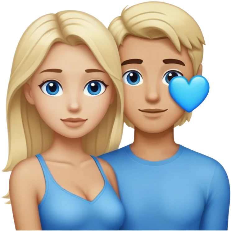 One blonde women with a brunette man in her side and in the middle a blue heart emoji  emoji