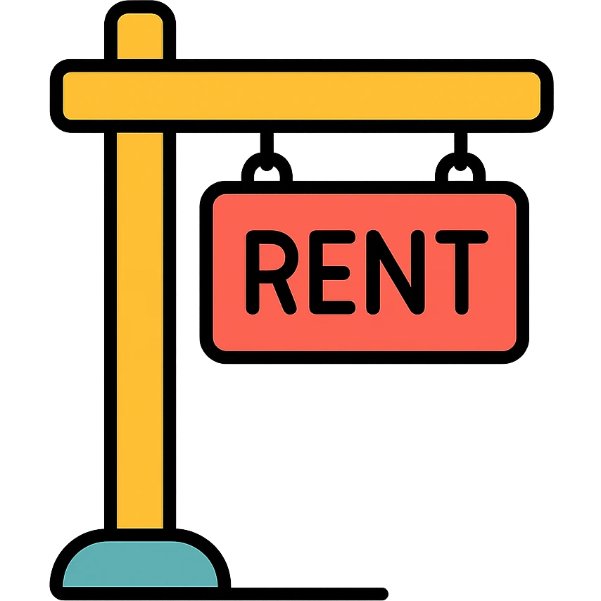rent sign board icon with color outline, transparent background emoji