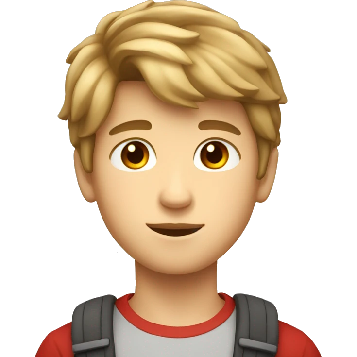 a boy nearly 14 year old boy with brownish blond hair with a red glass and cute emoji