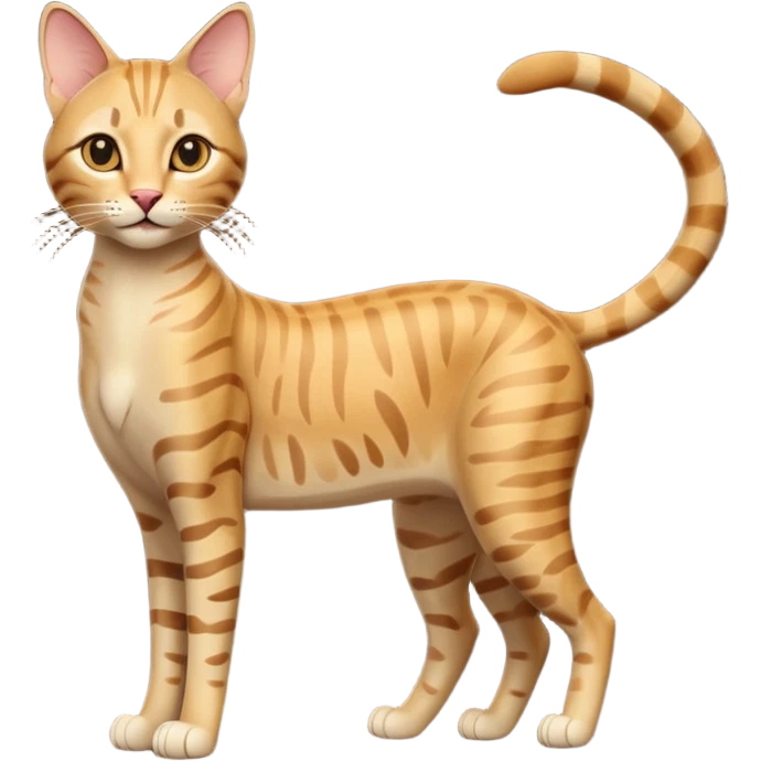 A 3D cartoon golden tabby Savannah cat with elegant long legs, gentle stripes, dynamic pose, cinematic Memoji-style lighting. full body or half body. emoji