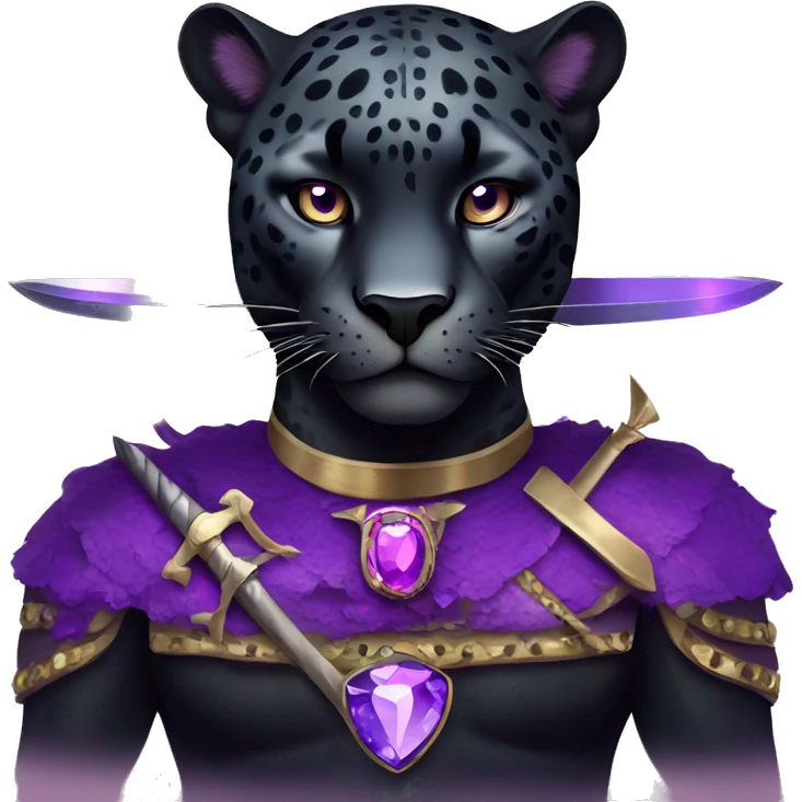 Adult black jaguar with purple butterfly with crossed swords and purple gemstones  emoji