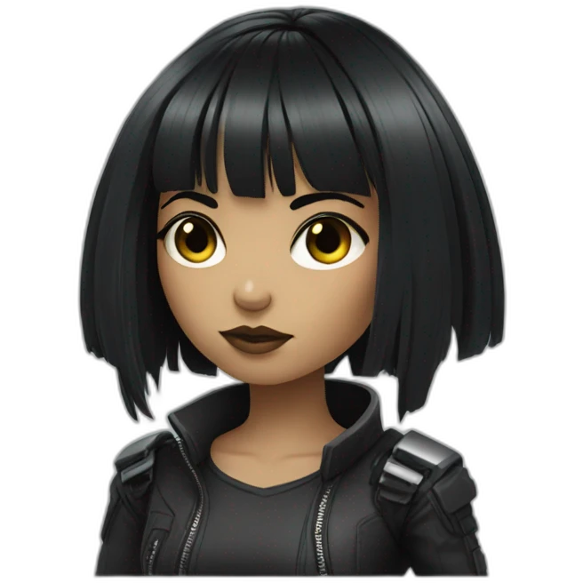 cyberpunk girl with bangs and black hair emoji