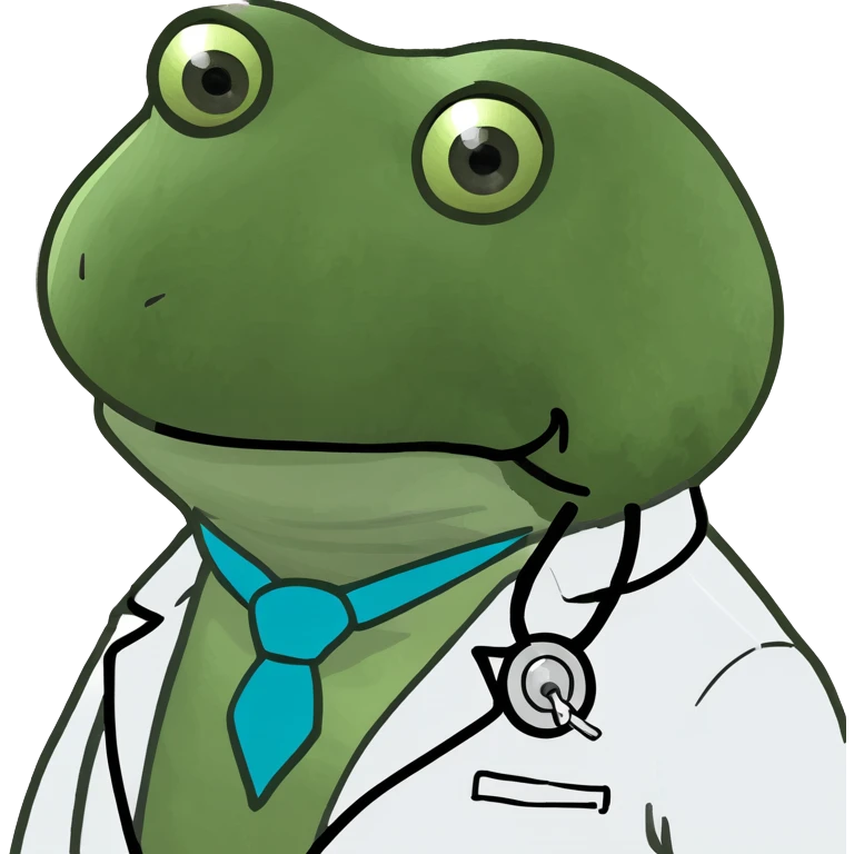 bufo frog with sad eyes, dressed as a doctor, looking at viewer emoji