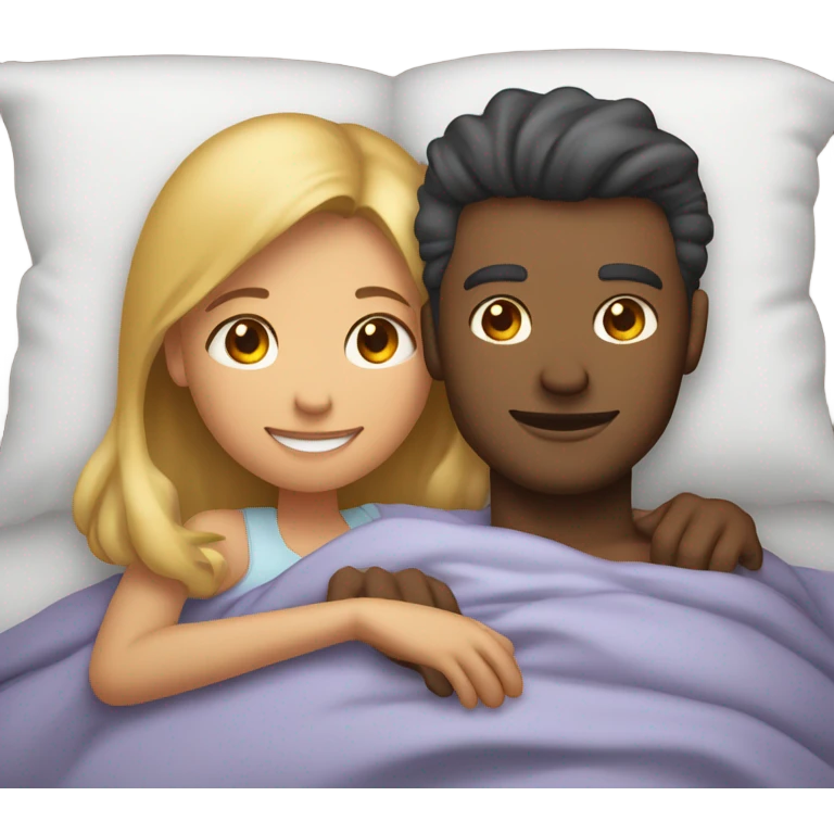 male and females cuddling in bed emoji