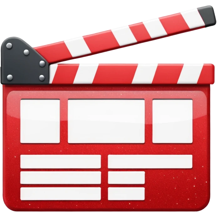 red clapperboard used in filmmaking, cute and stylish design with glitter emoji
